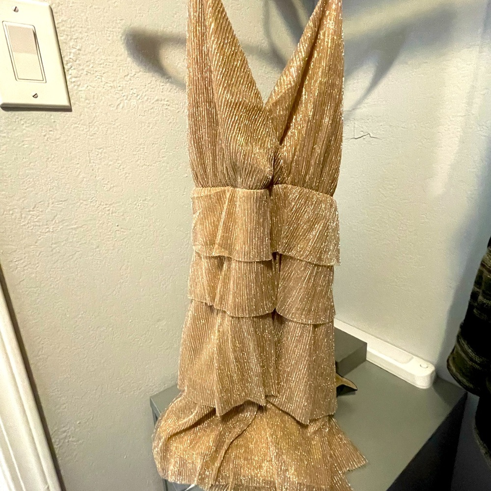 Lulus Woman Holiday Shimmery Gold Dress, Size M